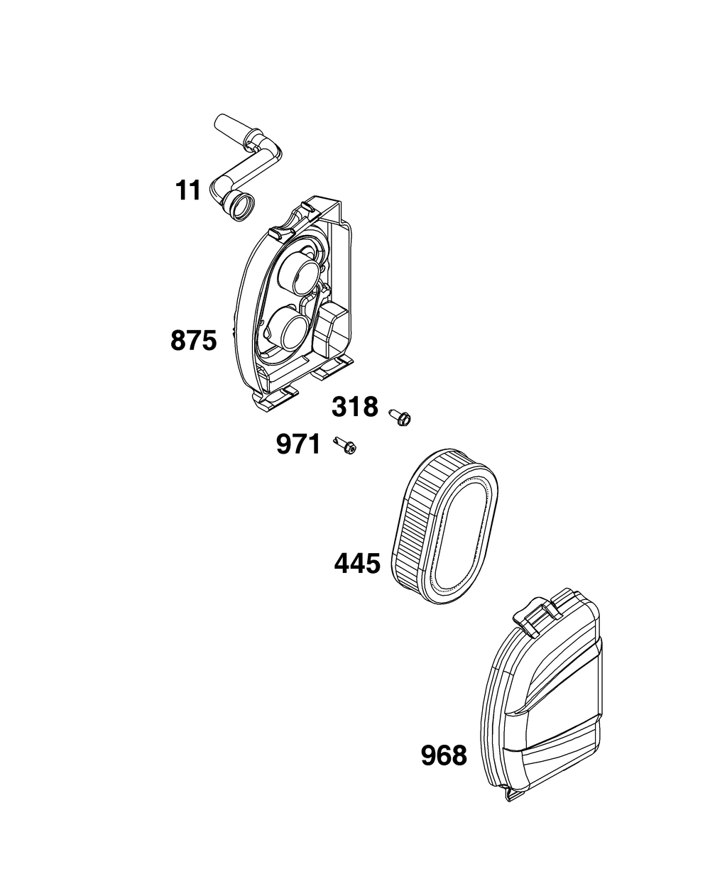 Air Cleaner Group Diagram and Parts List for 092J0B-0014-H5 020000 - 09Z999 Briggs and Stratton Engine